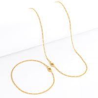 Kit Corrente e Pulseira 3 por 1 Fígaro 1,5mm Fecho Lagosta Banhado A Ouro 18k