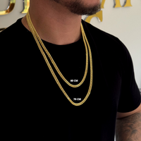 Kit Corrente e Pulseira Lacraia 10mm Fecho Duplo Banhado A Ouro 18k