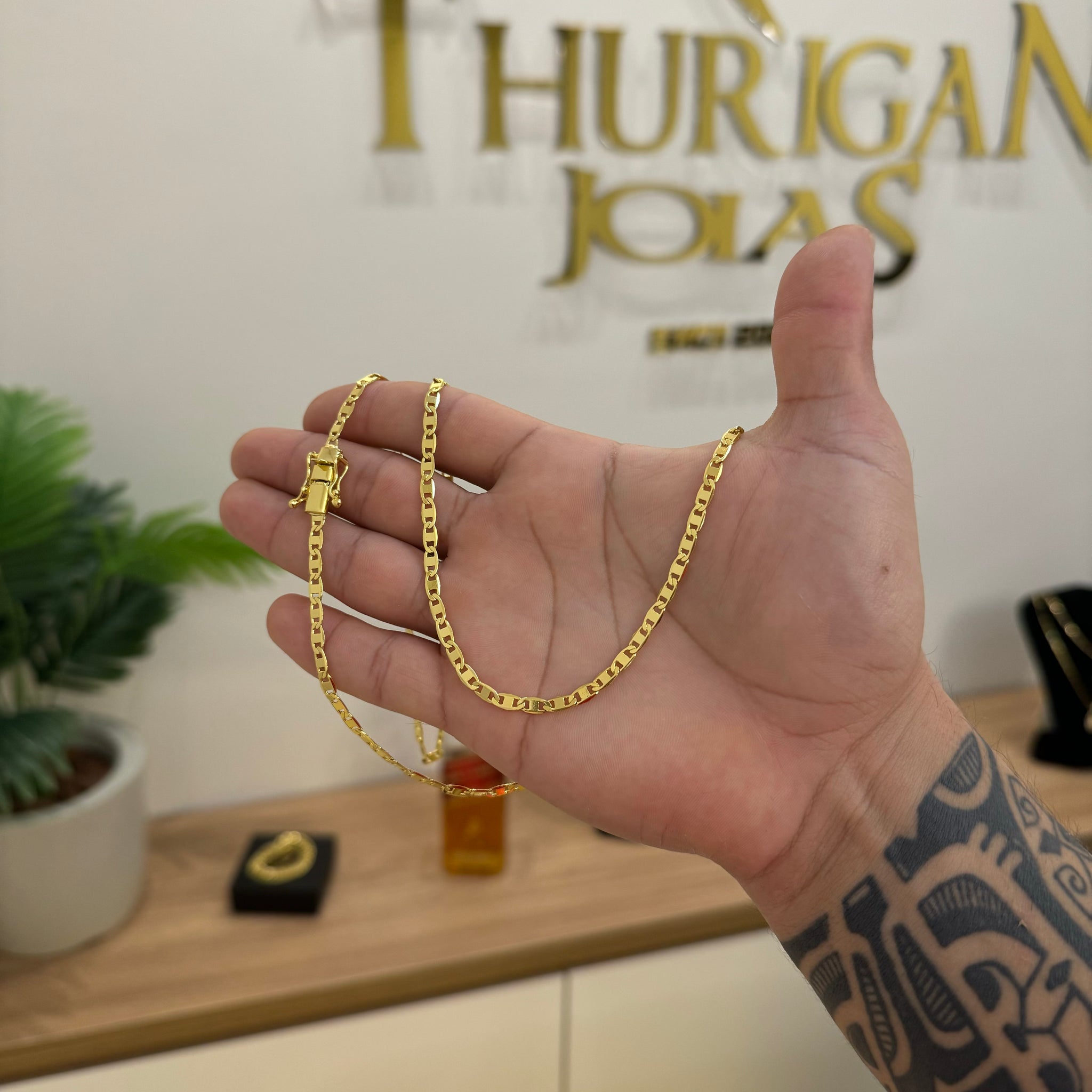 Corrente Piastrine 4mm 15gr Fecho Duplo Banhado A Ouro 18k