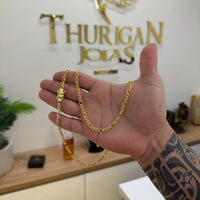 Corrente 3 Por 1 Fígaro 4mm 16gr Fecho Duplo Banhado A Ouro 18k