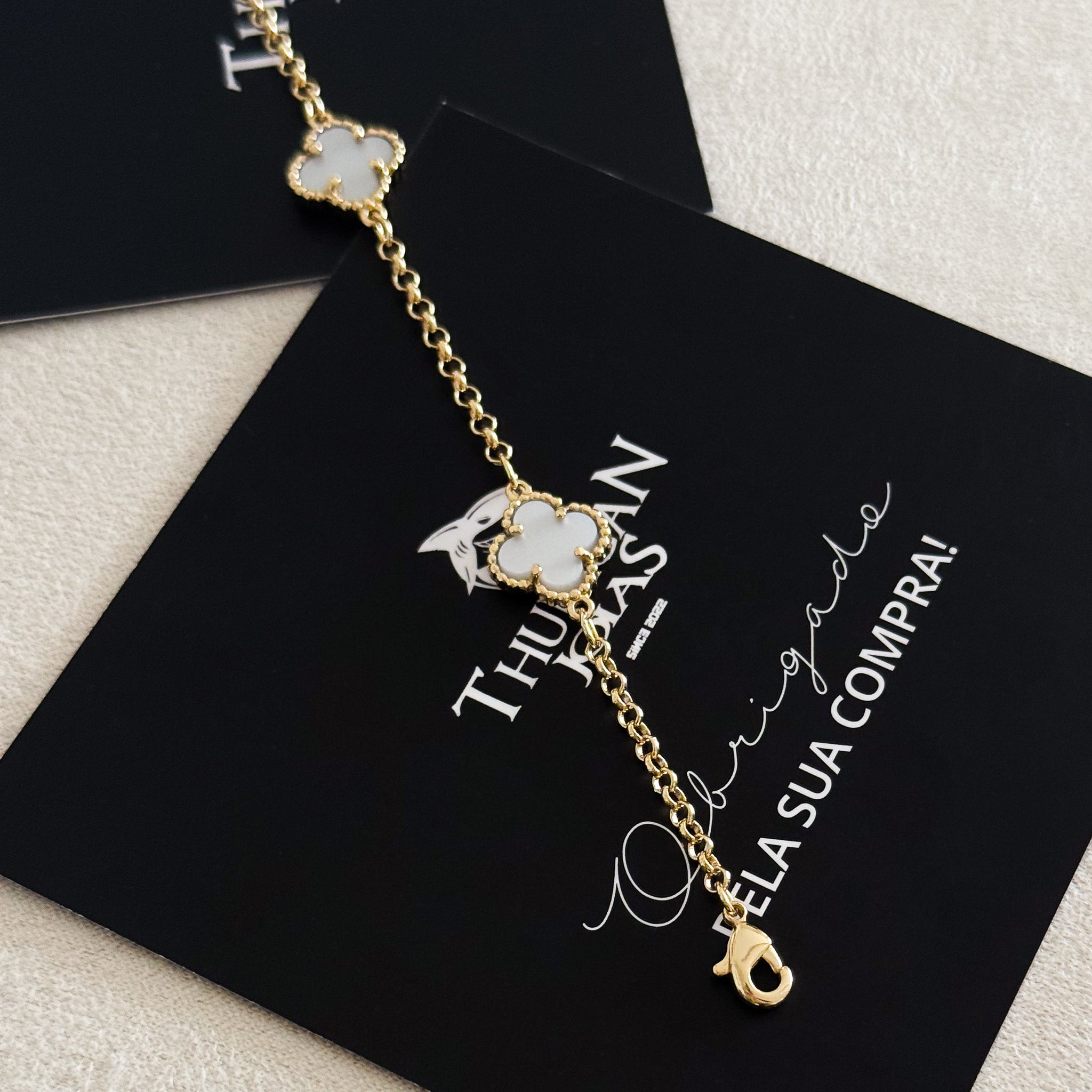 Pulseira Elo Português 2mm Trevo Safira Banhado A Ouro 18k