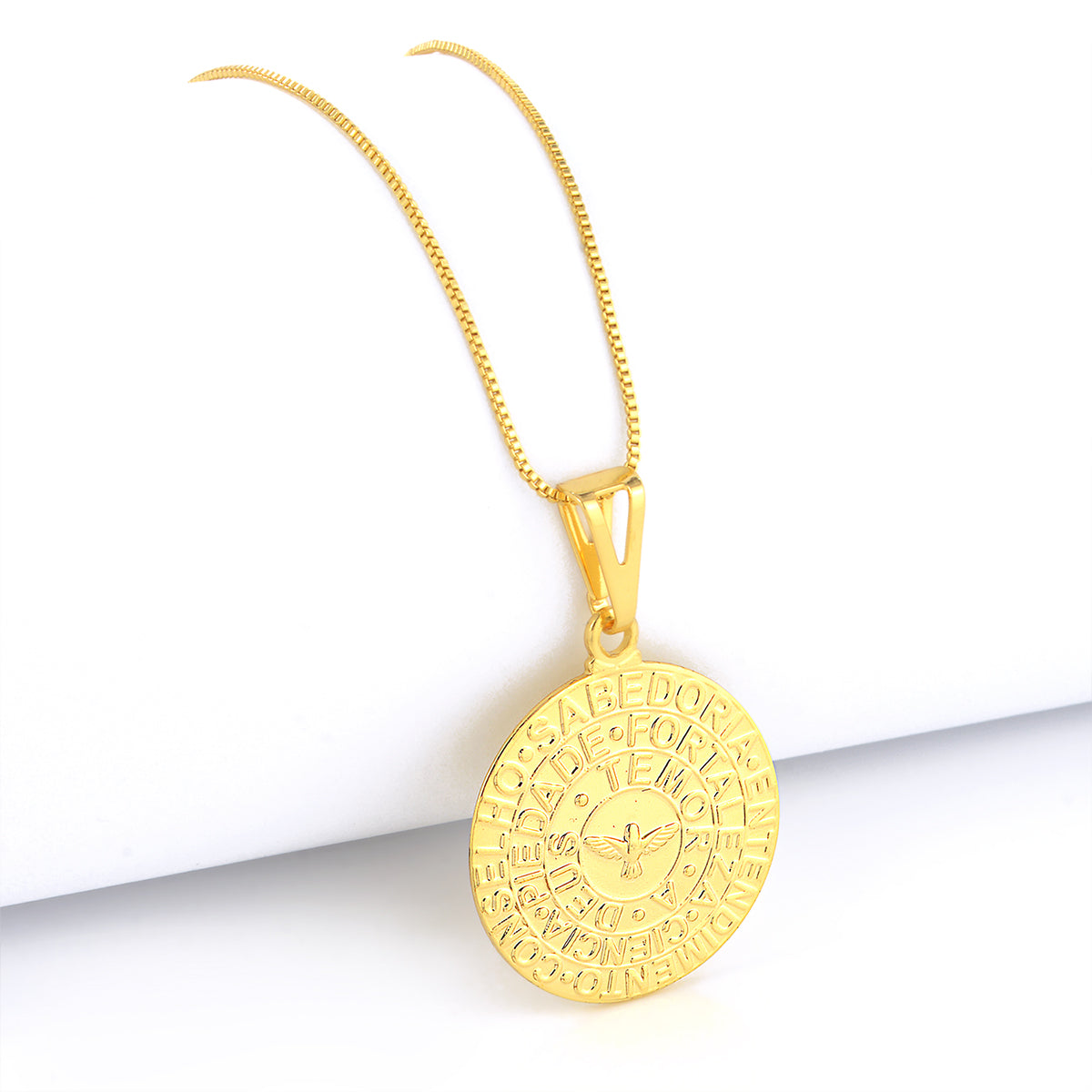 Pingente Medalha Espírito Santo Características 2,5x2,5cm Banhado A Ouro 18k