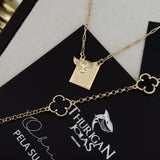 Kit Escapulário Espírito Santo Oração Pai Nosso e Pulseira Trevo Onix Banhado A Ouro 18k