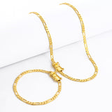 Kit Corrente e Pulseira 3 por 1 Fígaro 4mm Fecho Duplo Banhado A Ouro 18k