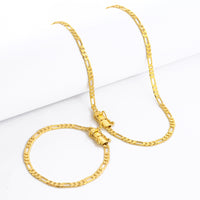 Kit Corrente e Pulseira 3 por 1 Fígaro 4mm Fecho Duplo Banhado A Ouro 18k