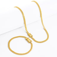 Kit Corrente e Pulseira Lacraia 4mm Fecho Duplo Banhado A Ouro 18k