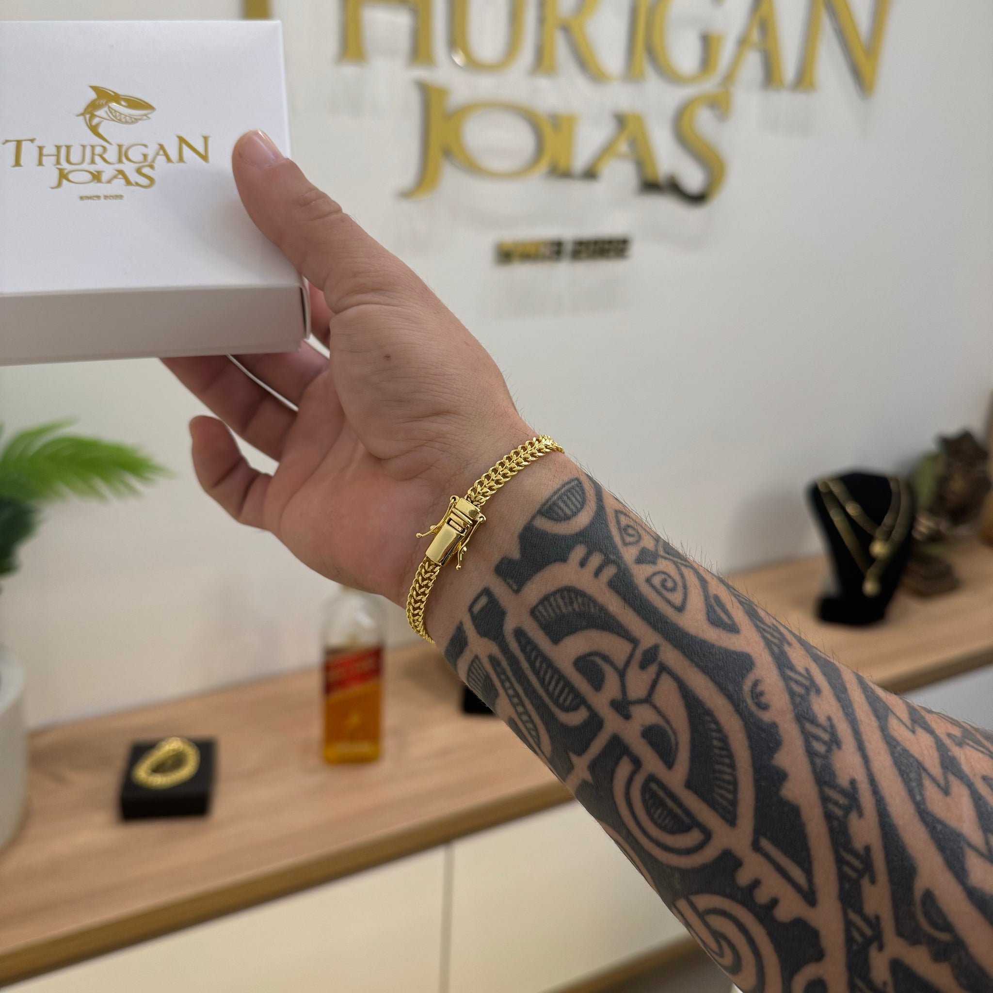 Pulseira Grumet Dupla 7mm 13gr Fecho Duplo Banhado A Ouro 18k