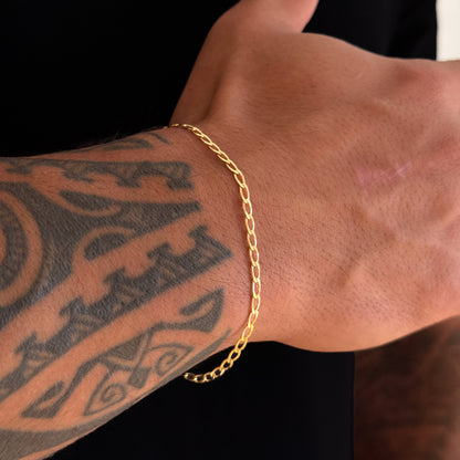 Colar Crucifixo Palito Jesus P - Corrente e Pulseira Grumet Alongada Banhado A Ouro 18k