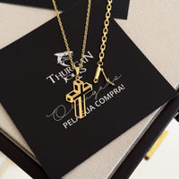 Colar Crucifixo 3D - Corrente Cadeado e Pulseira Veneziana Banhado A Ouro 18k