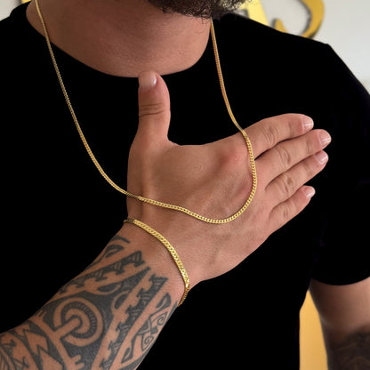 Kit Corrente e Pulseira Grumet Flat Banhado A Ouro 18k