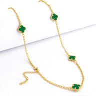 Corrente Elo Português 2mm Trevo Esmeralda Banhado A Ouro 18k