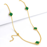 Corrente Elo Português 2mm Trevo Esmeralda Banhado A Ouro 18k