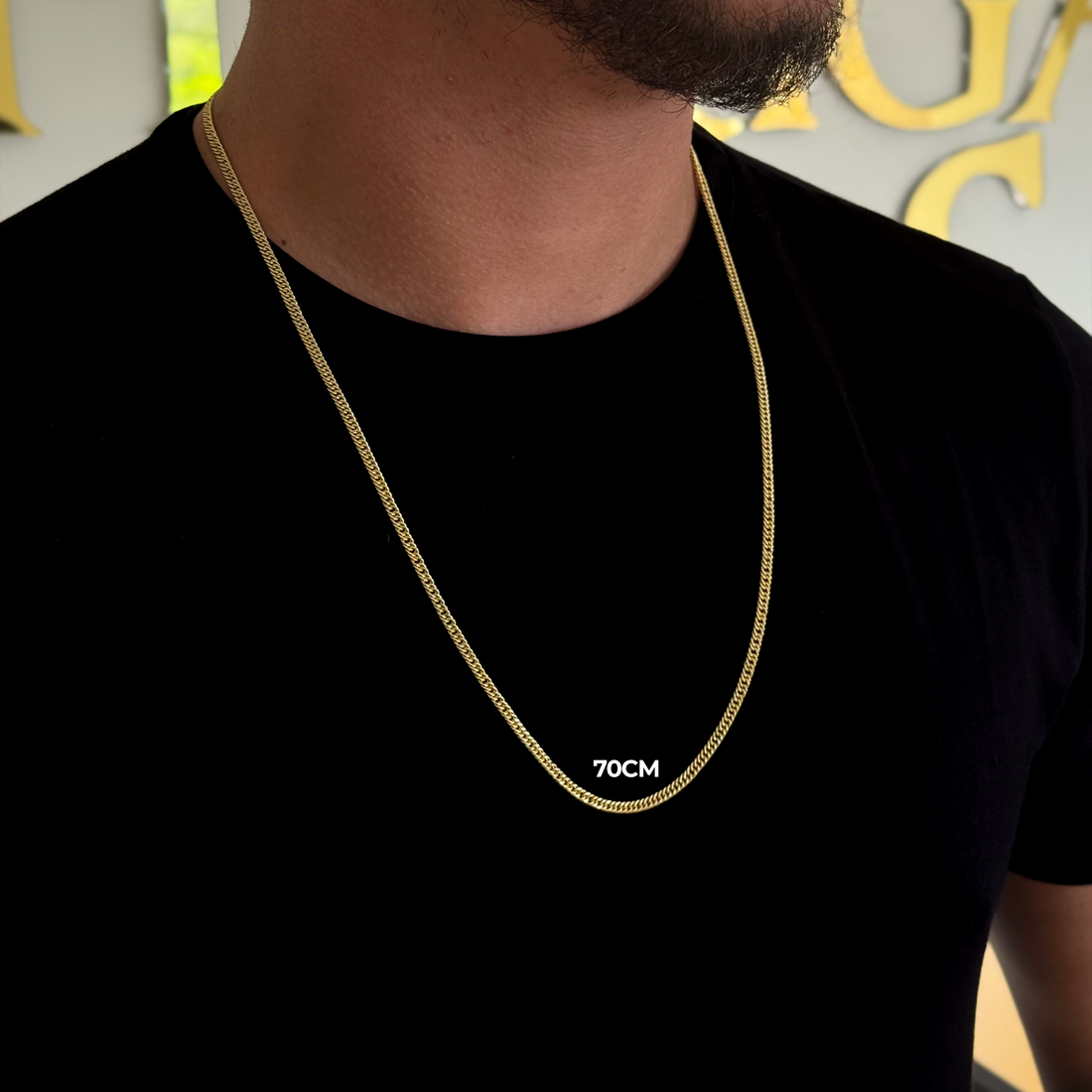 Colar Crucifixo Palito M - Corrente Lacraia Banhado A Ouro 18k
