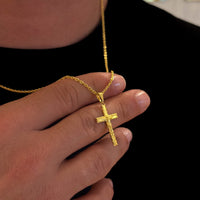 Colar Crucifixo Jesus Na Cruz - Corrente Cadeado e Pulseira Grumet Flat Banhado A Ouro 18k