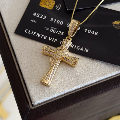 Pingente Crucifixo Cravejado M 3,5x2,5cm Banhado A Ouro 18k
