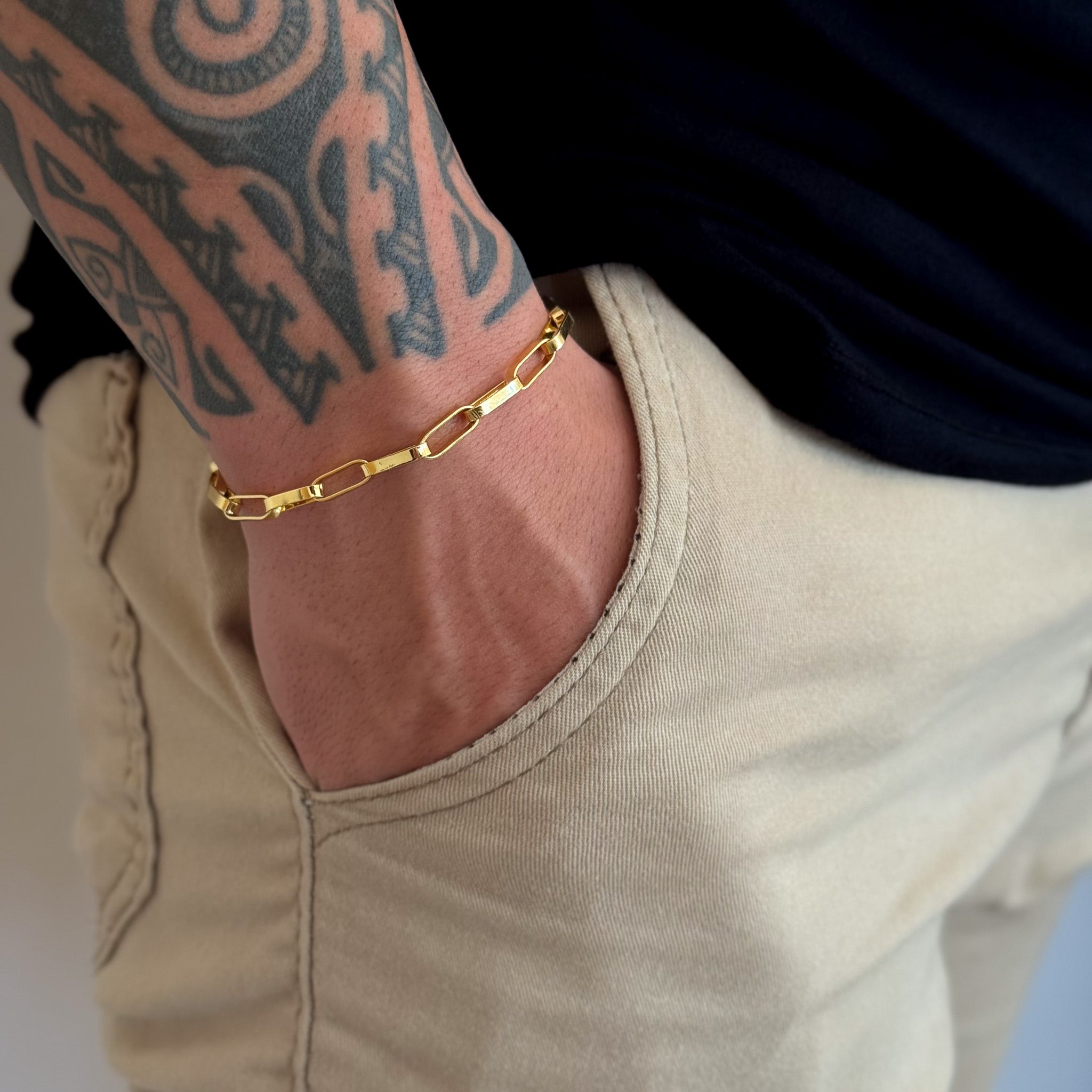 Pulseira Elo Alongado 5mm 4gr Fecho Duplo Banhado A Ouro 18k