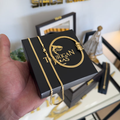 Kit Corrente e Pulseira Grumet Flat Banhado A Ouro 18k