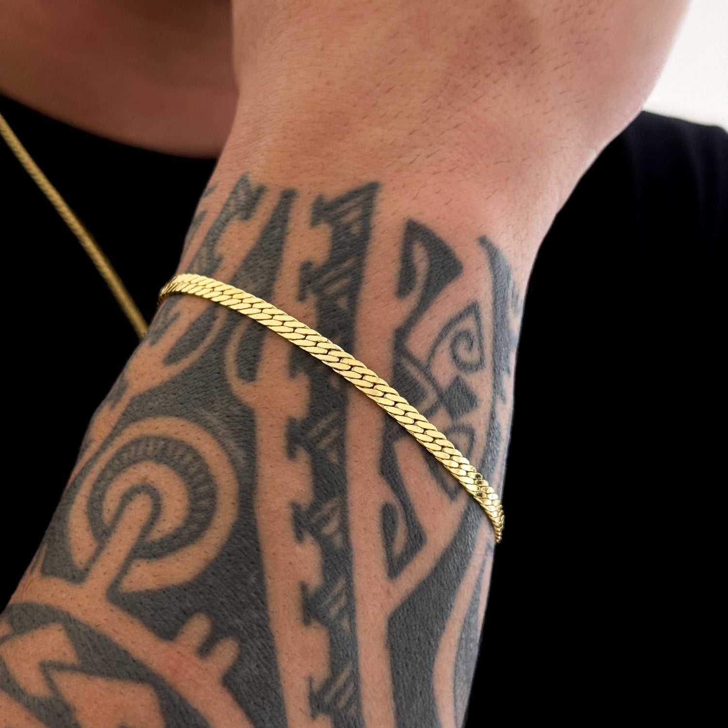 Pulseira Grumet Flat 4mm 5gr Fecho Duplo Banhado A Ouro 18k