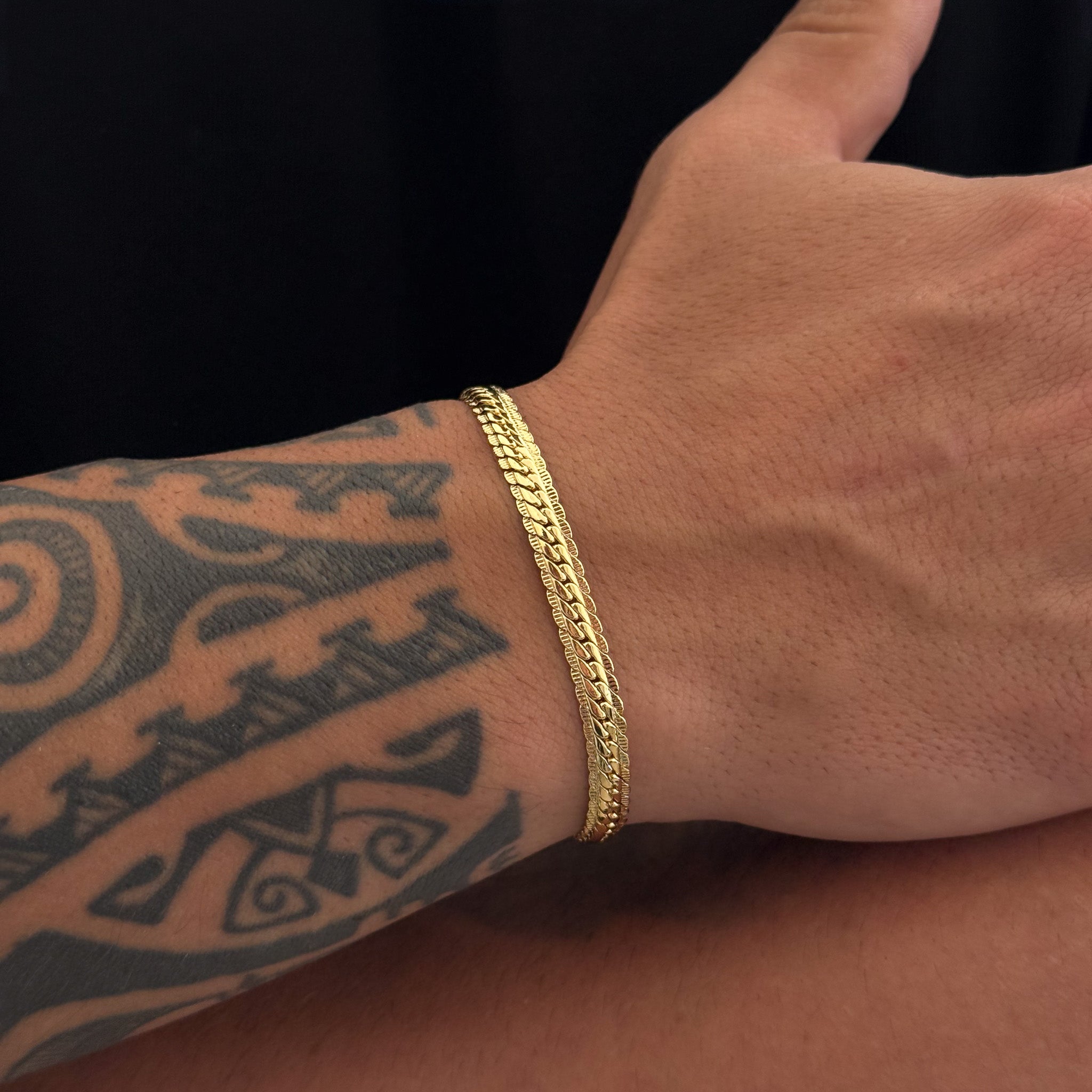 Pulseira Grumet Flat Detalhada 6mm 18gr Fecho Duplo Banhado A Ouro 18k