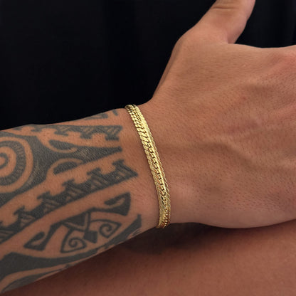 Pulseira Grumet Flat Detalhada 6mm 18gr Fecho Duplo Banhado A Ouro 18k