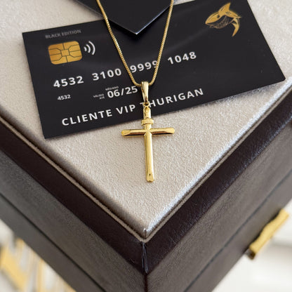 Pingente Crucifixo Palito Liso Inri 2,5x1,5cm Banhado A Ouro 18k