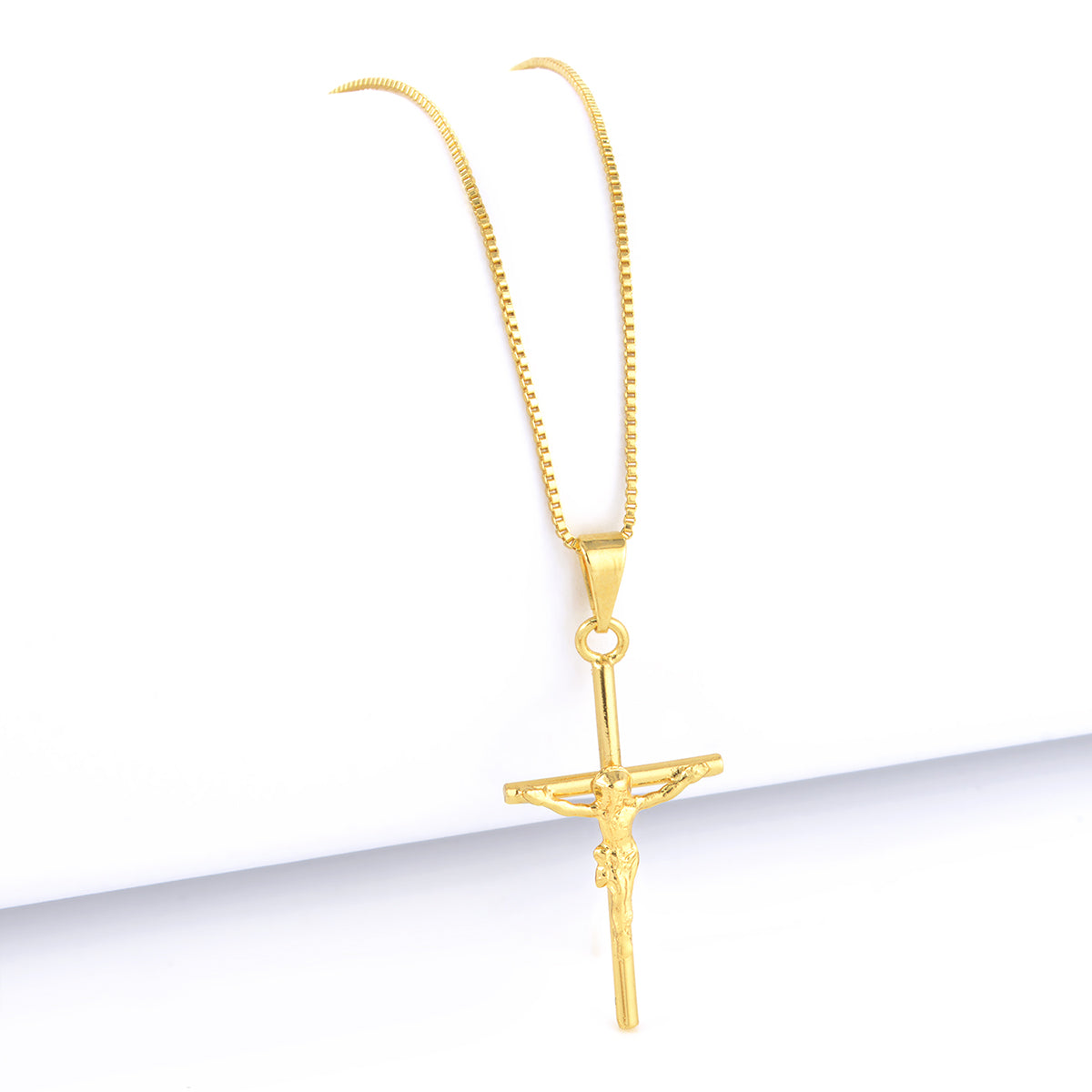 Pingente Crucifixo Palito Jesus P 3x2cm Banhado A Ouro 18k