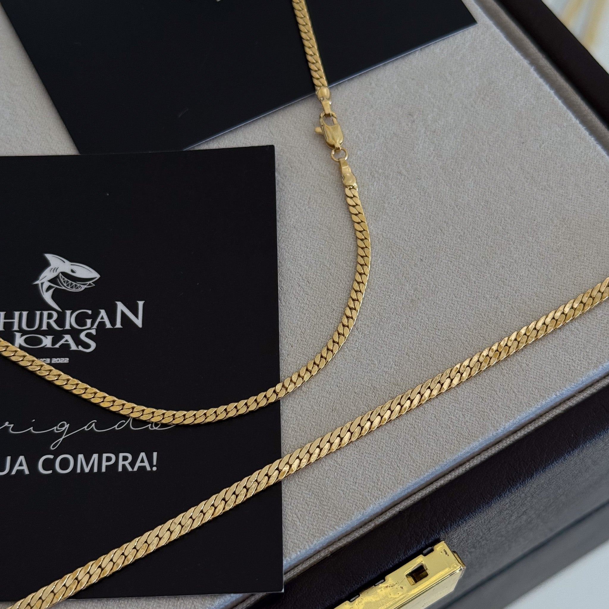 Kit Corrente e Pulseira Grumet Flat Banhado A Ouro 18k