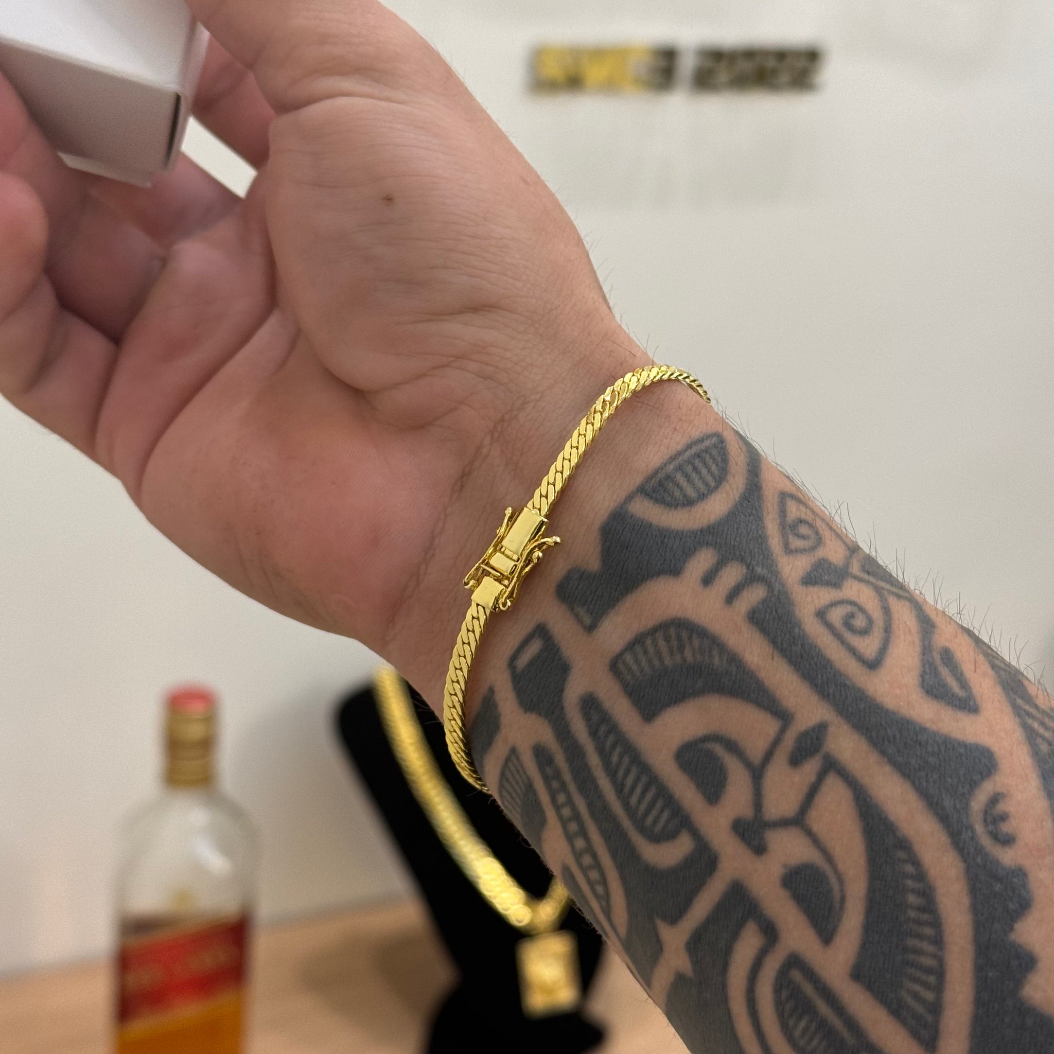 Pulseira Grumet Flat 4mm 5gr Fecho Duplo Banhado A Ouro 18k