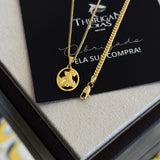 Colar Plaquinha Oval São Jorge Vazado - Corrente Grumet e Pulseira Grumet Flat Banhado A Ouro 18k