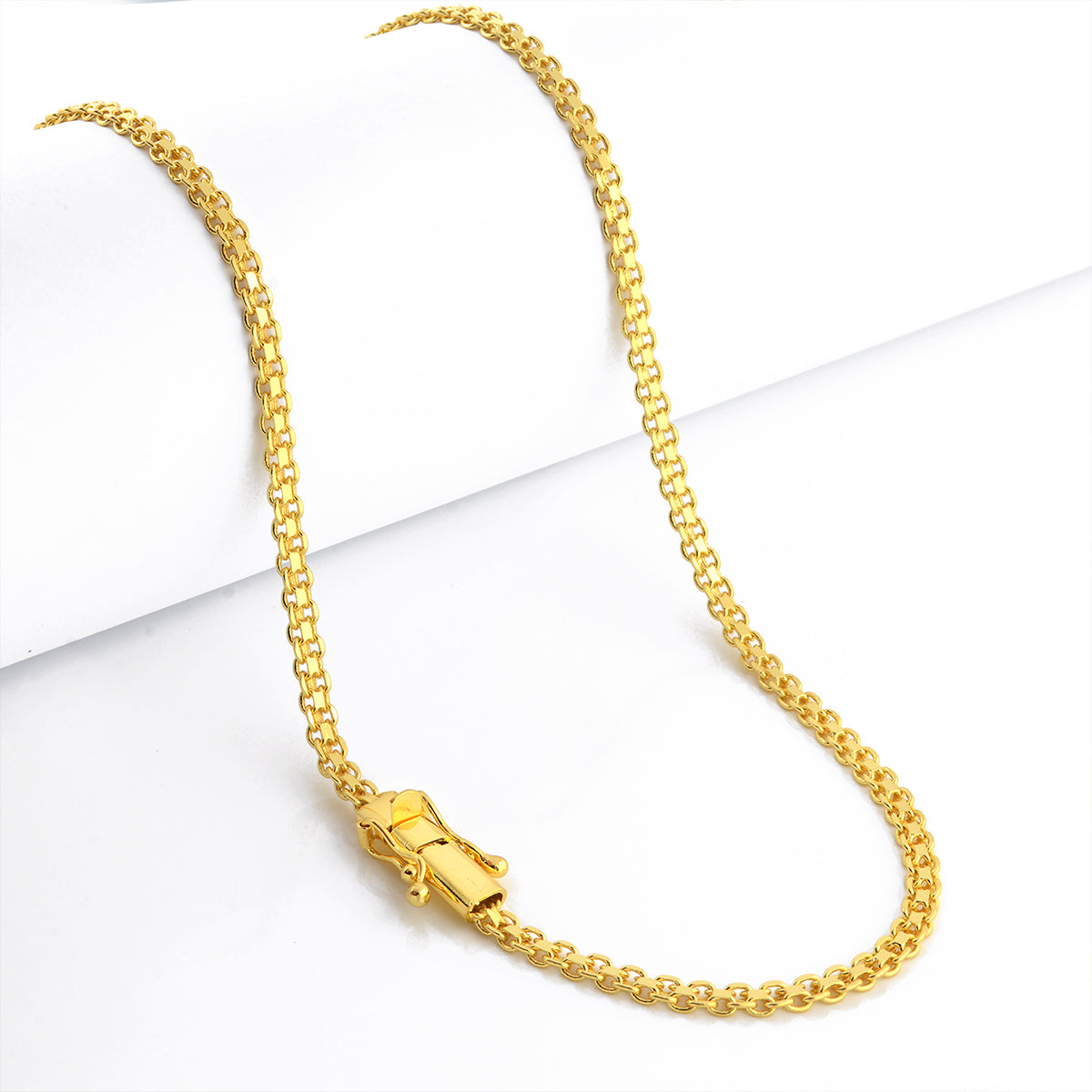 Corrente Cadeado Duplo 4mm 15gr Fecho Duplo Banhado A Ouro 18k