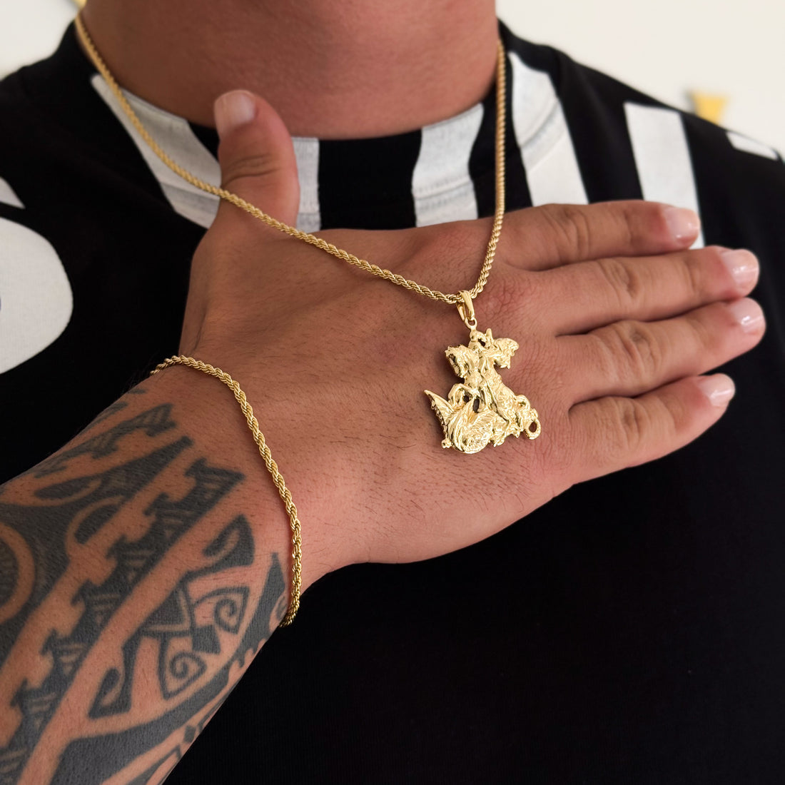 Colar São Jorge - Corrente e Pulseira Baiana Banhado A Ouro 18k