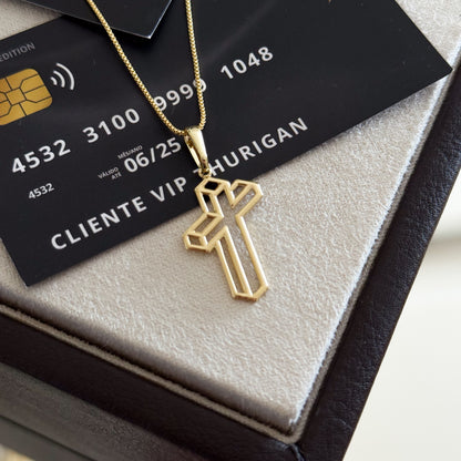 Pingente Crucifixo 3D 2,8x1,9cm Banhado A Ouro 18k