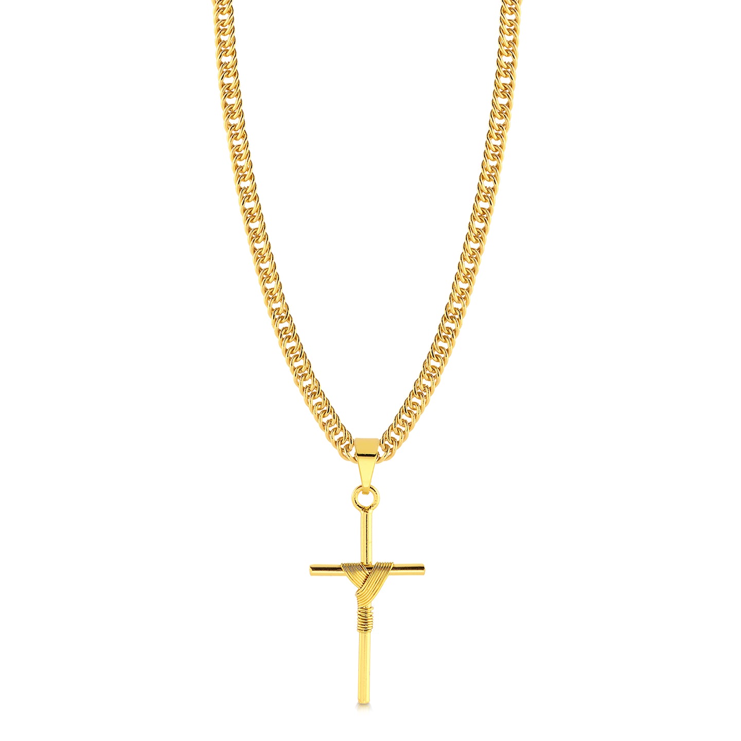 Colar Crucifixo Palito P - Corrente Lacraia Banhado A Ouro 18k