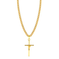 Colar Crucifixo Palito P - Corrente Lacraia Banhado A Ouro 18k