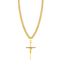 Colar Crucifixo Palito P - Corrente Lacraia Banhado A Ouro 18k