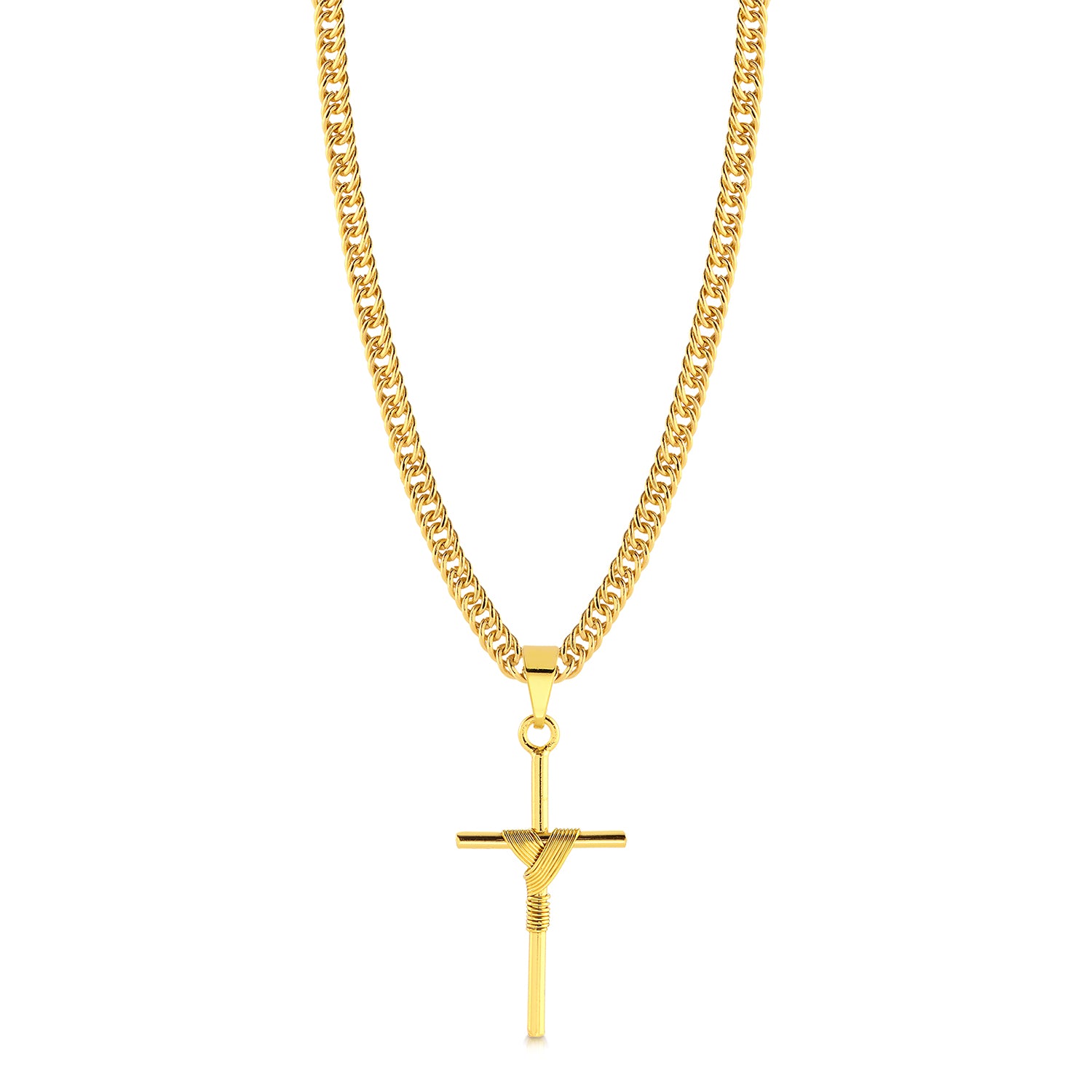 Colar Crucifixo Palito P - Corrente Lacraia Banhado A Ouro 18k