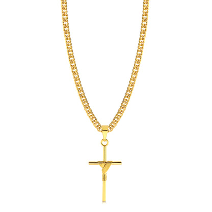 Colar Crucifixo Palito P - Corrente Lacraia Banhado A Ouro 18k