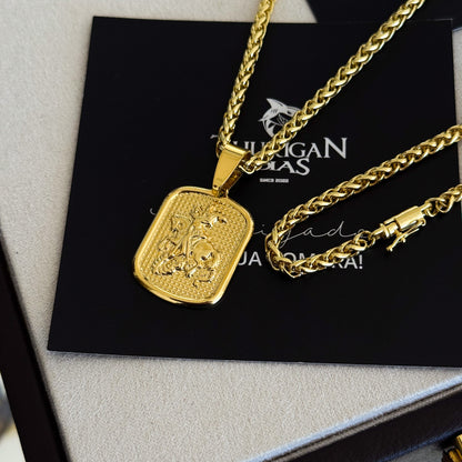 Colar Plaquinha São Jorge - Corrente e Pulseira Palmeira Banhado A Ouro 18k