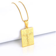 Pingente Plaquinha Jesus Crucificado Com Oração Pai Nosso 3x2cm Banhado A Ouro 18k