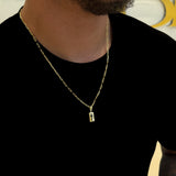 Colar Plaquinha Crucifixo Vazado - Corrente Cadeado Alongado Banhado A Ouro 18k