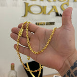 Kit Corrente e Pulseira Cadeado 5mm Fecho Duplo Banhado A Ouro 18k