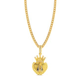 Colar Coração N. Sra. Aparecida Cravejado P - Corrente Lacraia Banhado A Ouro 18k