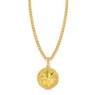 Colar Medalha Rosa Dos Ventos Cravejado P - Corrente Lacraia Banhado A Ouro 18k