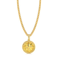 Colar Medalha Rosa Dos Ventos Cravejado P - Corrente Lacraia Banhado A Ouro 18k