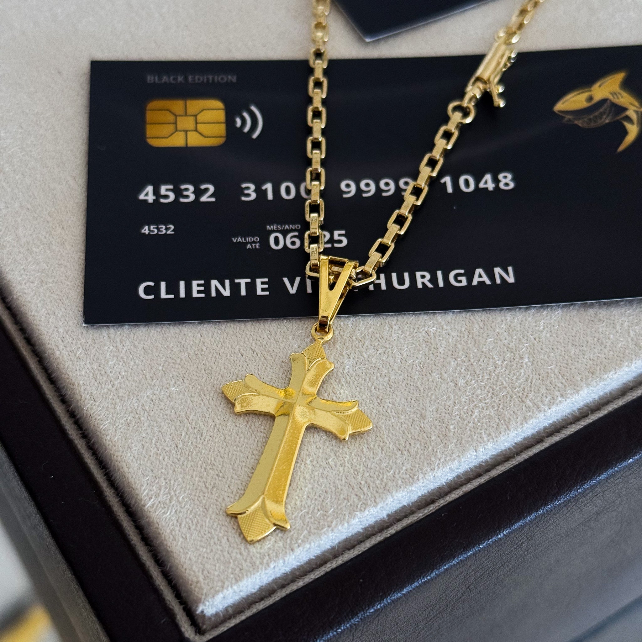 Colar Crucifixo Português - Corrente e Pulseira Veneziana Banhado A Ouro 18k