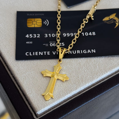 Colar Crucifixo Português - Corrente e Pulseira Veneziana Banhado A Ouro 18k