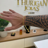 Pulseira Cadeado Alongado 4mm 5gr Fecho Duplo Banhado A Ouro 18k