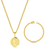 Colar Medalha De São Bento - Corrente e Pulseira Grumet Cuban Banhado A Ouro 18k