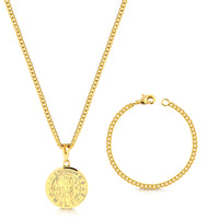 Colar Medalha De São Bento - Corrente e Pulseira Grumet Cuban Banhado A Ouro 18k