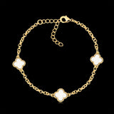 Kit Corrente e Pulseira Elo Português 2mm Trevo Safira Banhado A Ouro 18k